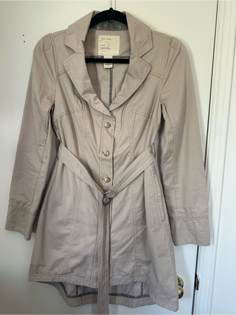 Free People Taupe Trench Coat with Waist Tie